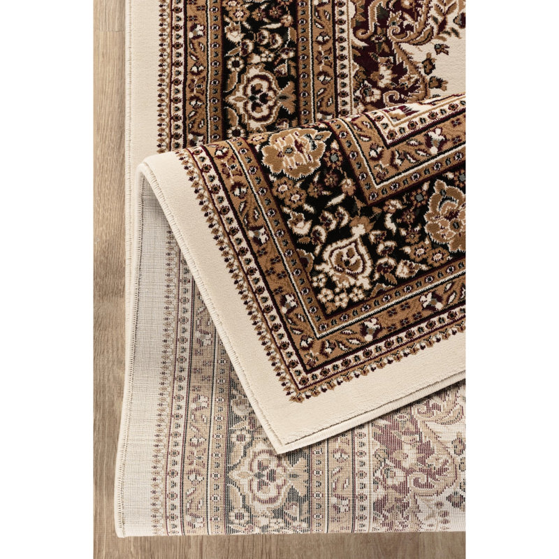 Tapis de couloir classique en polypropylène de luxe à 2 médaillons, 2 pi 7 po X 9 10 po Tapis d'entrée traditionnel pour animaux de compagnie