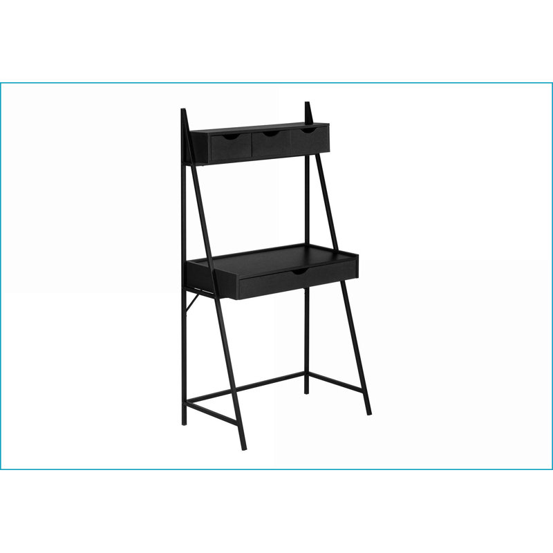 Bureaux pour bureau personnel, bureau d'ordinateur incliné l 31,5 po avec tiroirs de rangement, stratifié noir contemporain | Métal noir