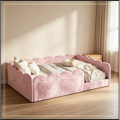 Lit double tapissier sur pied