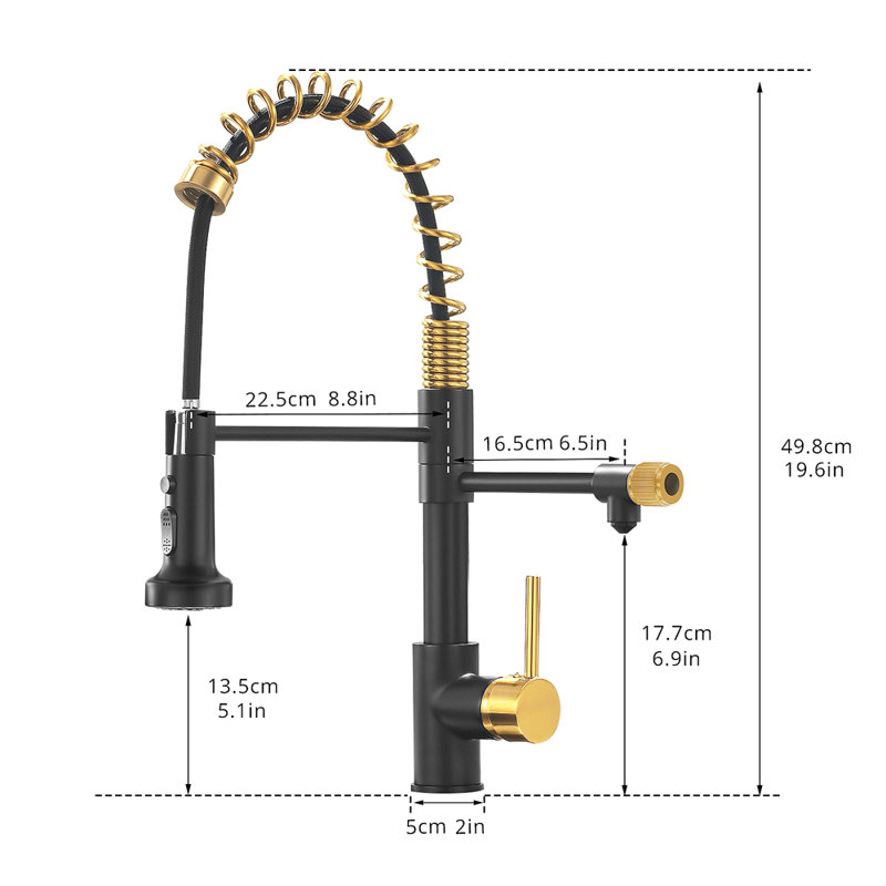 Robinet de cuisine de purificateur d'eau potable, robinet d'évier de cuisine rétractable , Noir + or