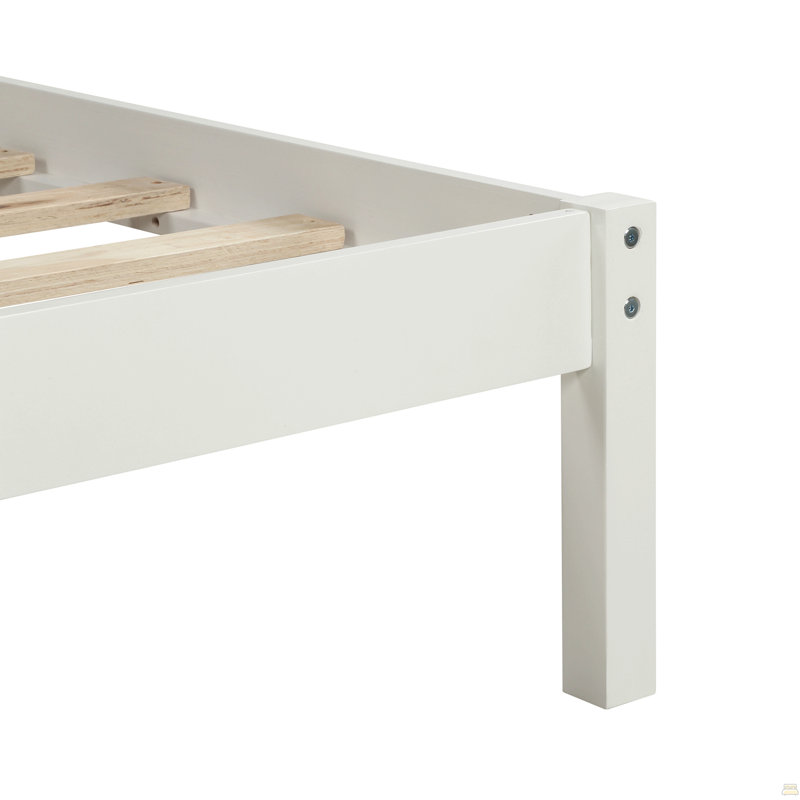 Base de lit plateforme avec tête de lit, support à lattes de bois, aucun sommier requis, simple, Twin, White