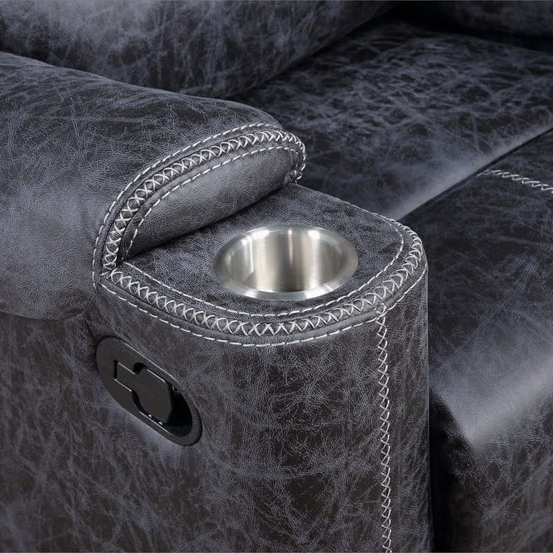 Fauteuil inclinable manuel en microfibre gris Hirah avec fonction porte-gobelet