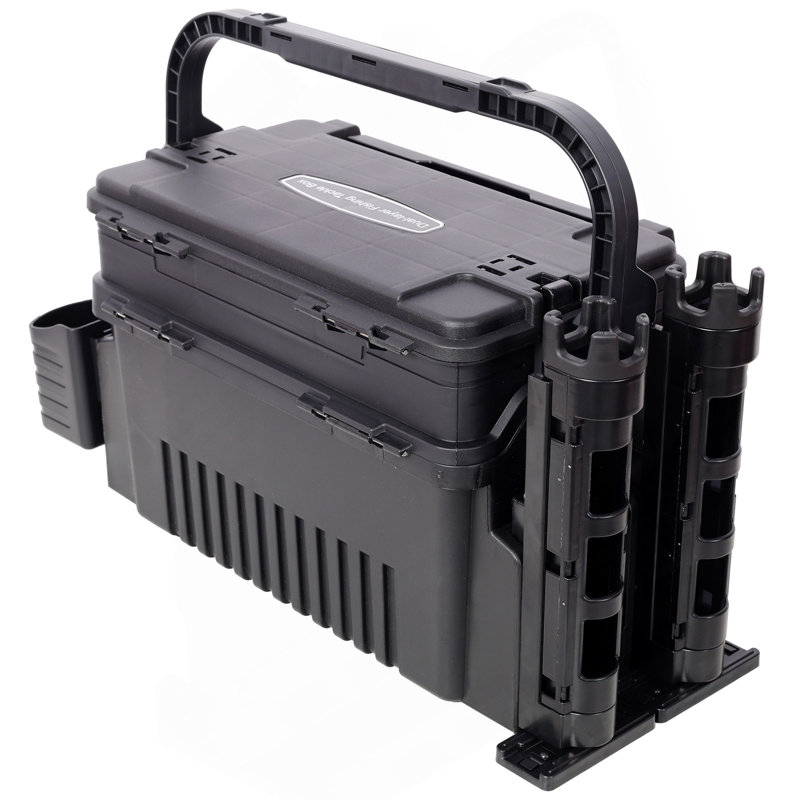 Dual-Layer Fishing Tackle Box,Tackle Box Organizer Fishing Box Large,With 2Pcs Rod Holder,2Pcs Cup Holder,1Pc Carring Strap,Black