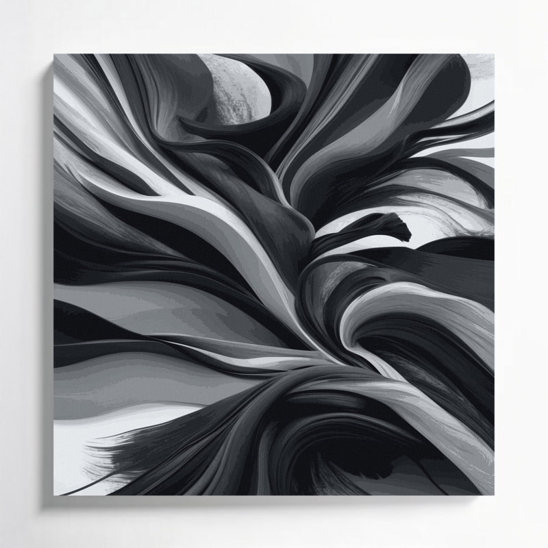 Abstrait paysage, art mural noir sur toile 76, H 32 po x l 32 po