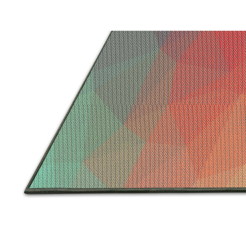 Tapis rouge/aqua à motif vert, Rectangle 2 pi x 3 pi