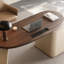 Bureau en bois manufacturé courbé brun noisette + beige avec 1 tiroir-899469911