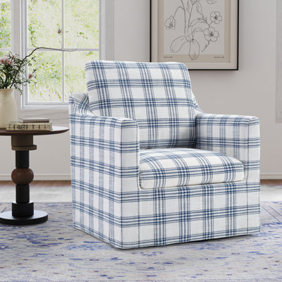 31.8'' Wide Modern Soft Space-Saving Linen Upholstered Striped Swivel Accent Chair