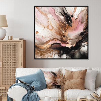 Rose, noir, agate chromatique II, art mural abstrait, salon