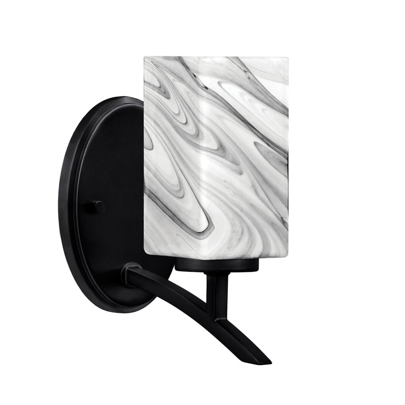 Applique murale lumineuse en verre avec onyx carré 3,5 po Kurve, Noir mat