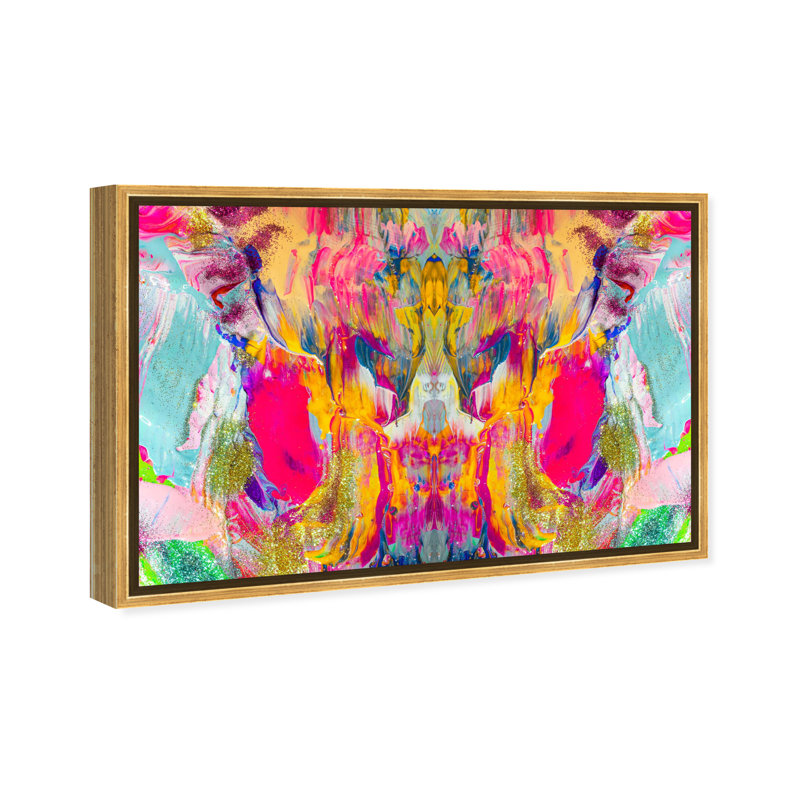 Symétrie - peinture sur toile à cadre flottant, H 36 po x l 54 po, Cadre flottant doré
