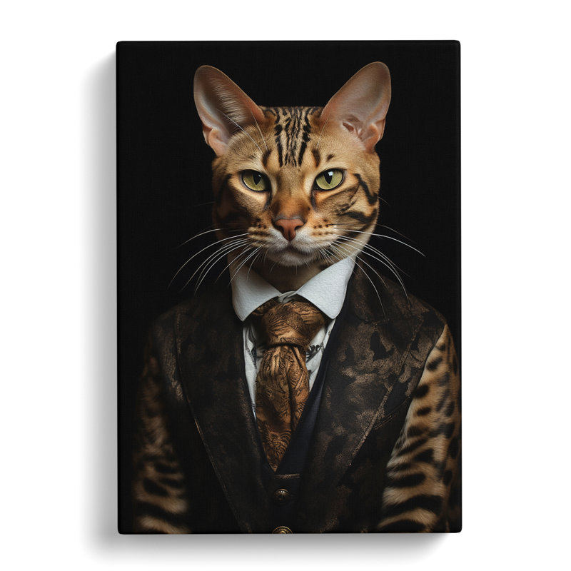 Bengal Cat In A Suit Painting - Wrapped Canvas, 50cm H x 35cm W x 3cm D