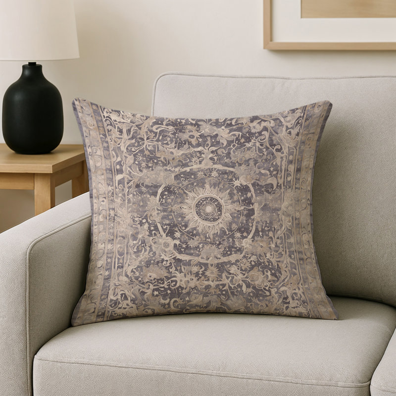 Coussin décoratif intérieur / extérieur gris Modern Modern, Carré 16 po, Gris clair / brun oriental
