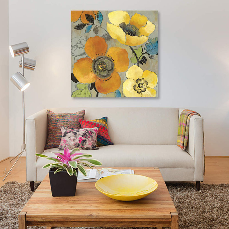 « jaune et orange », reproduction d’art sur toile, H 12 po x l 12 po x P 1,5 po, Toile tendue, Pas de tapis