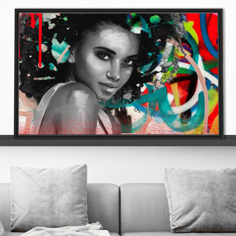 «Afrique Model 6 (Horizontal)» par Jodi - impression, H 31,5 po x l 51,5 po x P 2 po, Cadre flottant noir
