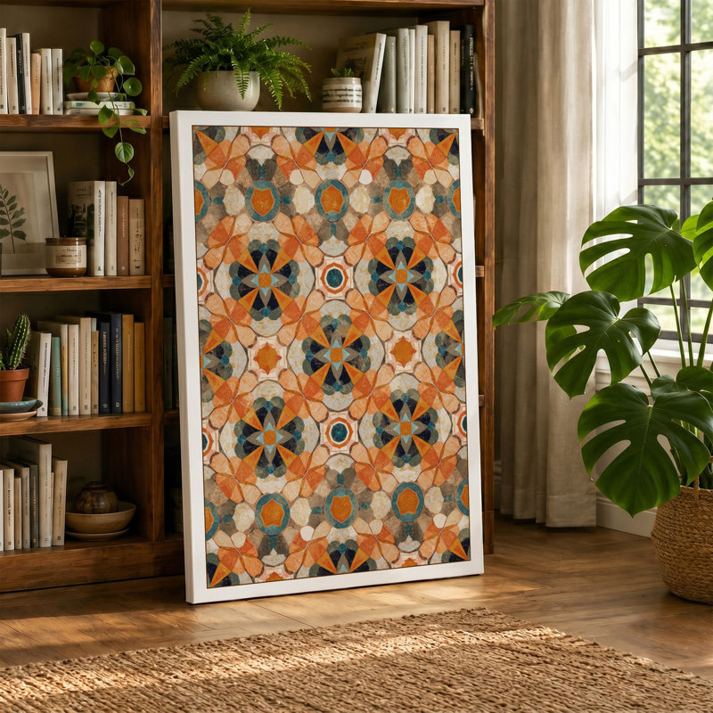 Ornamental Medallion Pattern Geometric - Wrapped Canvas, 30x20 - 76.2 x 50.8 cm, Taupe Border