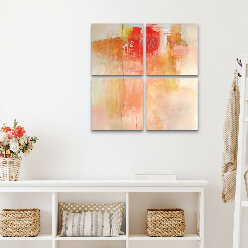 Ensemble de 4 panneaux muraux - Mila Apperlo «Orange 789», art mural sur toile pour le salon, la chambre à coucher ou le bureau 