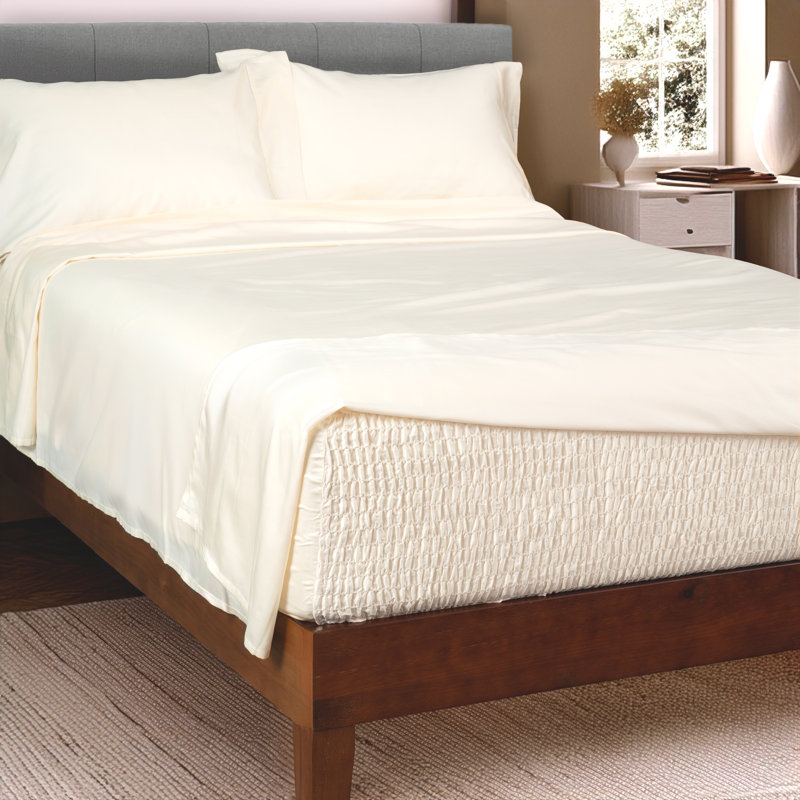 Ensemble de draps 300 fils en coton BedTite, Ensemble de drap pour lit très grand avec drap-ho, Ivoire