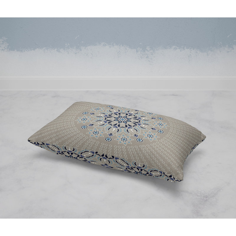 Carnation Circle  Rectangular Throw Pillow, Blue/Beige