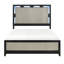 Grand lit moderne pour chambre à coucher, finition gris anthracite, bois massif avec accent et rétroéclairage à DEL au design contemporain, tête de lit superposée