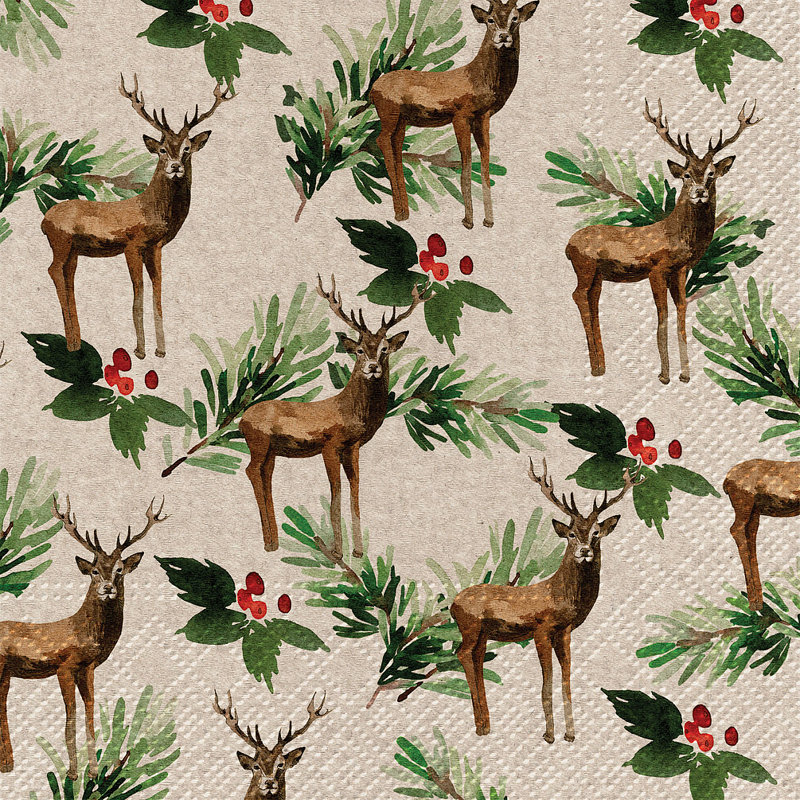 Serviette cerf et houx
