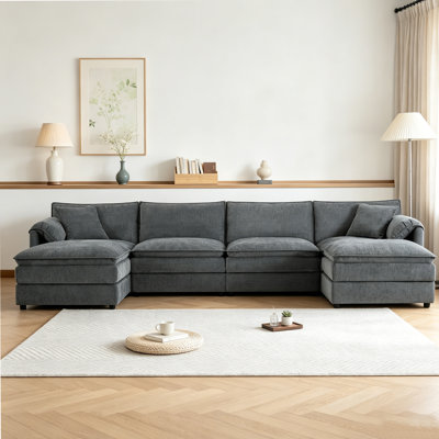 136" Chenille Modular Sectional Sofa with Deep and Wide Seat,U Shaped Cloud Couch Set with Double Cushions,6 Seat Sofa with Movable Ottoman,Oversized Indoor Furniture for Living Room&Apartment