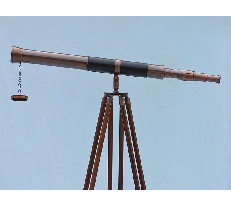 Admiral's Entertainment Decorative Telescope, Antique Copper/Leather