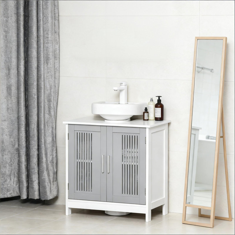 Armoire de salle de bain robuste, Blanc / Gris