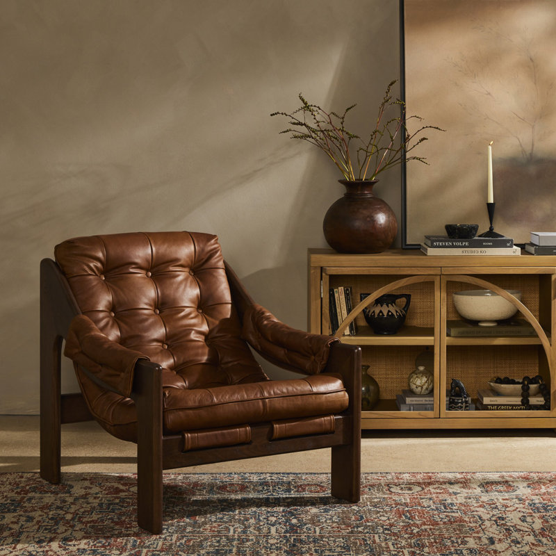 Tuckerman Upholstered Armchair, Heirloom Sienna Genuine Leather, Terra Brown Ash
