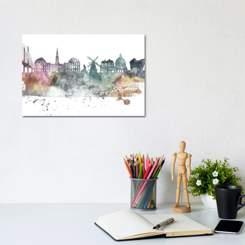 Copenhagen Pastel Skyline by Wall Decor Addict - Wrapped Canvas Painting, 20.32 cm H x 30.48 cm W