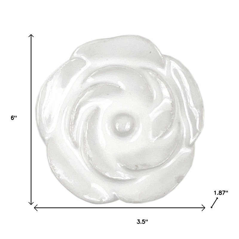 Set of Six White Ceramic Flower Shape Drawer Pull Knobs