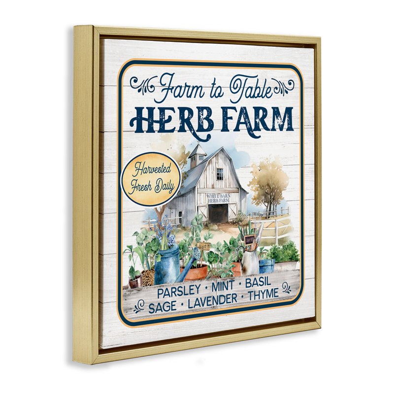«Fresh Daily Herb Farm Floater», art mural sur toile par Mollie B., Cadre flottant métallique doré, H 25 po x l 25 po