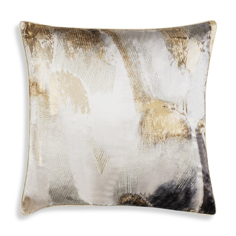 Velvet Square Pillow Cover & Insert, Abstract, Ivory