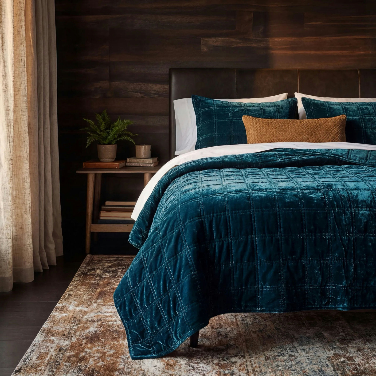 Stella Velvet Quilt Set, Queen Quilt + 2 Standard Pillowcases, Teal