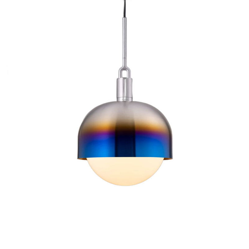 Linear Knurl 1 - Light Dome Pendant, Opal/Burnt Steel