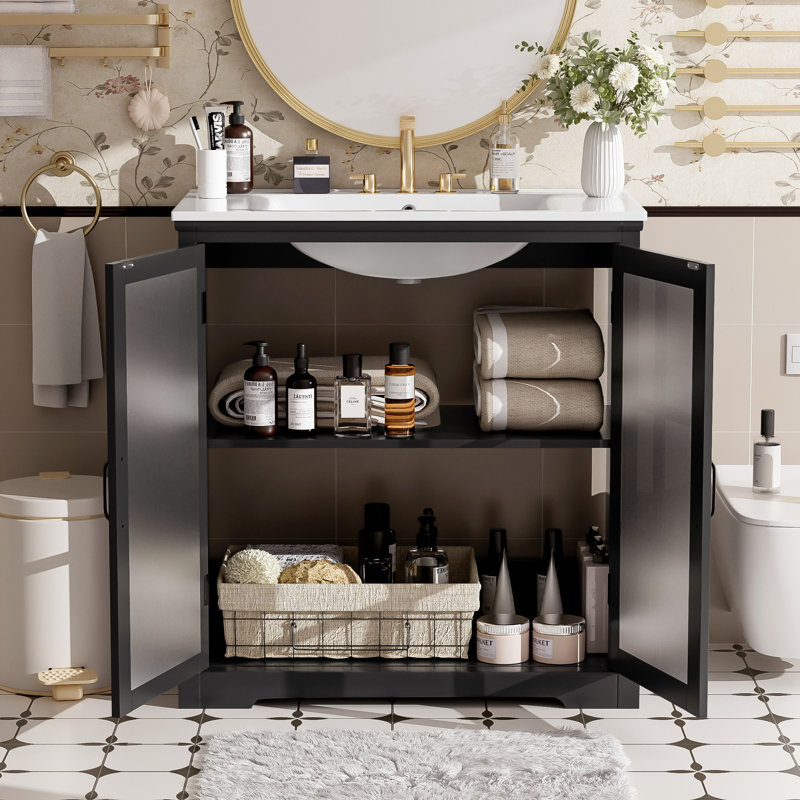 Meuble-lavabo moderne avec lavabo en céramique, Noir mat