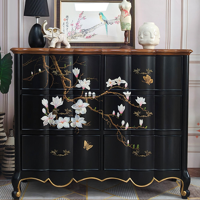 Vintage Hand-Painted Accent Chest with 6 Drawers