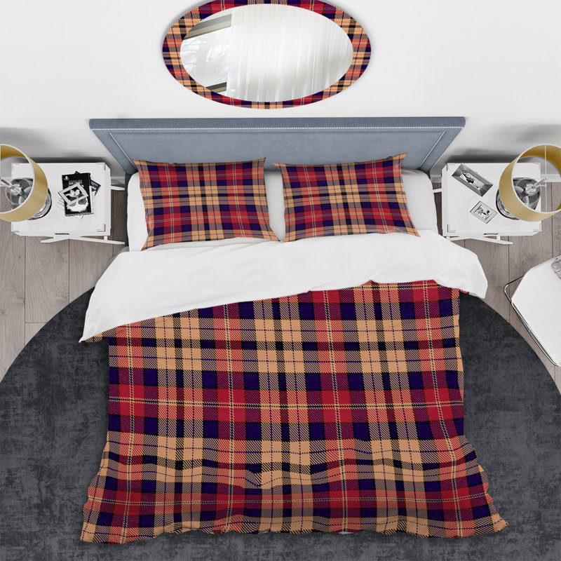 Tartan à carreaux brun - ensemble de housse de couette abstrait - microfibre de polyester