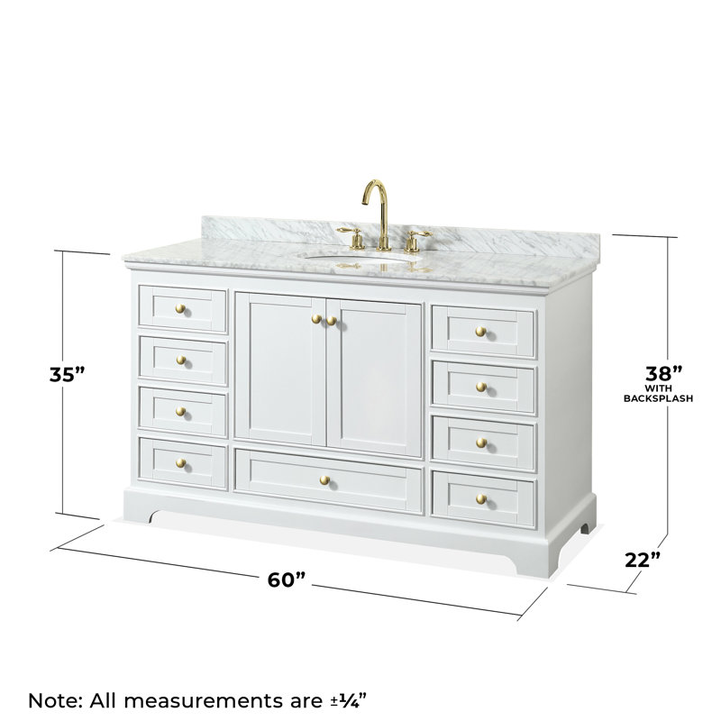 Ensemble de meuble-lavabo simple 60 "avec miroir Deborah, Blanc, Or