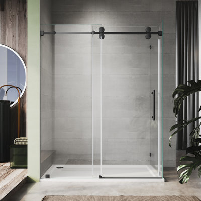 66" to 72" W x 76" H Frameless Sliding Glass Shower Door, Matte Black, 3/8" (10mm) Clear Glass with Enduro Shield, 39-1/8 to 40" Return Panel, Optional U-Channel or Clip Mount UKS04RP-72X40X76-MBL