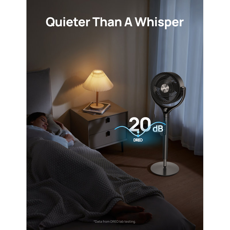DREO 9 po Ventilateur de plancher à piédestal réglable, avec télécommande et oscillation à 120 °, 8 vitesses, 20 Db, minuterie 8-H en noir