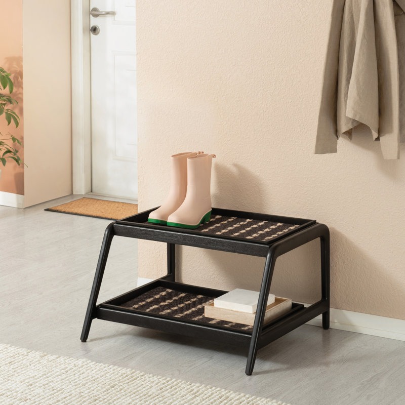 Support à bottes en bois massif de qualité supérieure avec tapis en fibre de coco naturelle - Rangement pour chaussures, Noir
