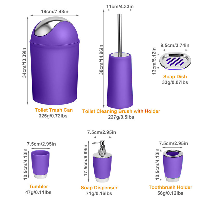 Ensemble d'accessoires de salle de bain mauve 6 pièces Chrysanthi, Mauve
