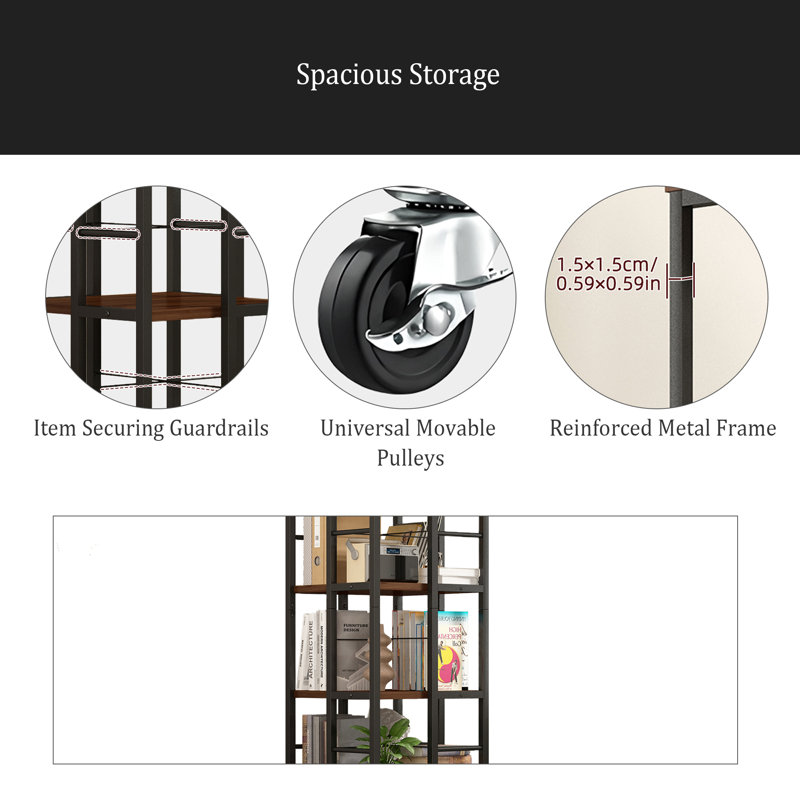 5 Tiers Rotating Bookshelf, Corner Bookcase, 360 Display Wood Spinning Bookshelves, Floor Standing Bookcase Narrow Shelf