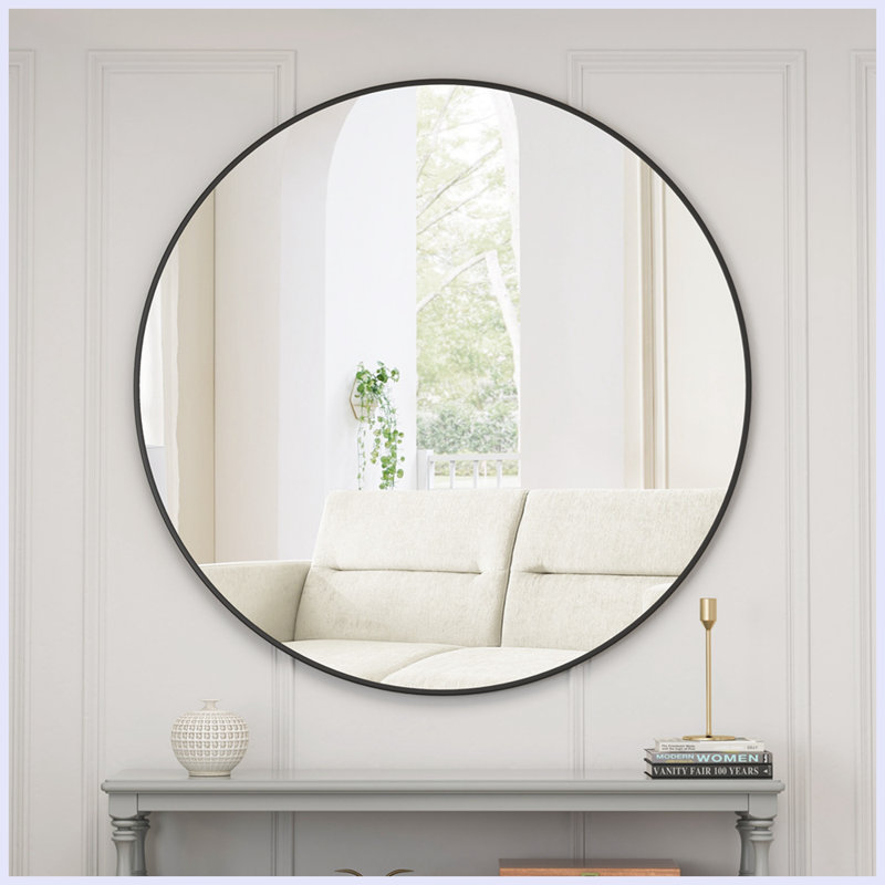 Miroir mural rond en métal, 48 po x 48 po, Noir