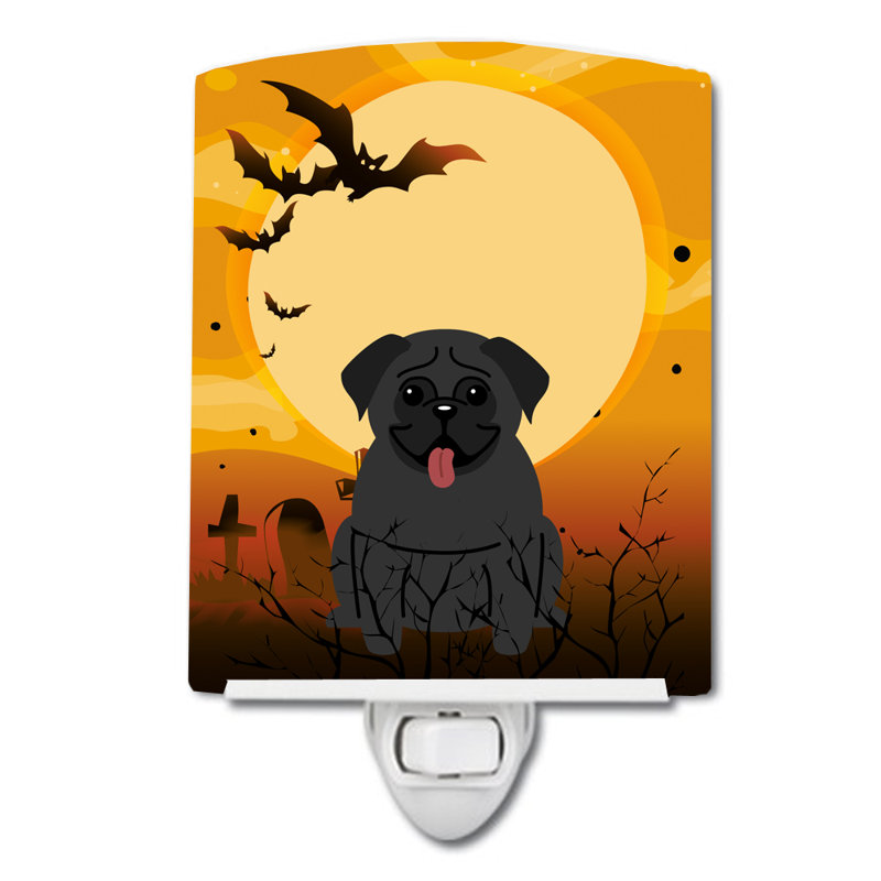 Éclairage de nuit en céramique halloween basset hound, Pug noir