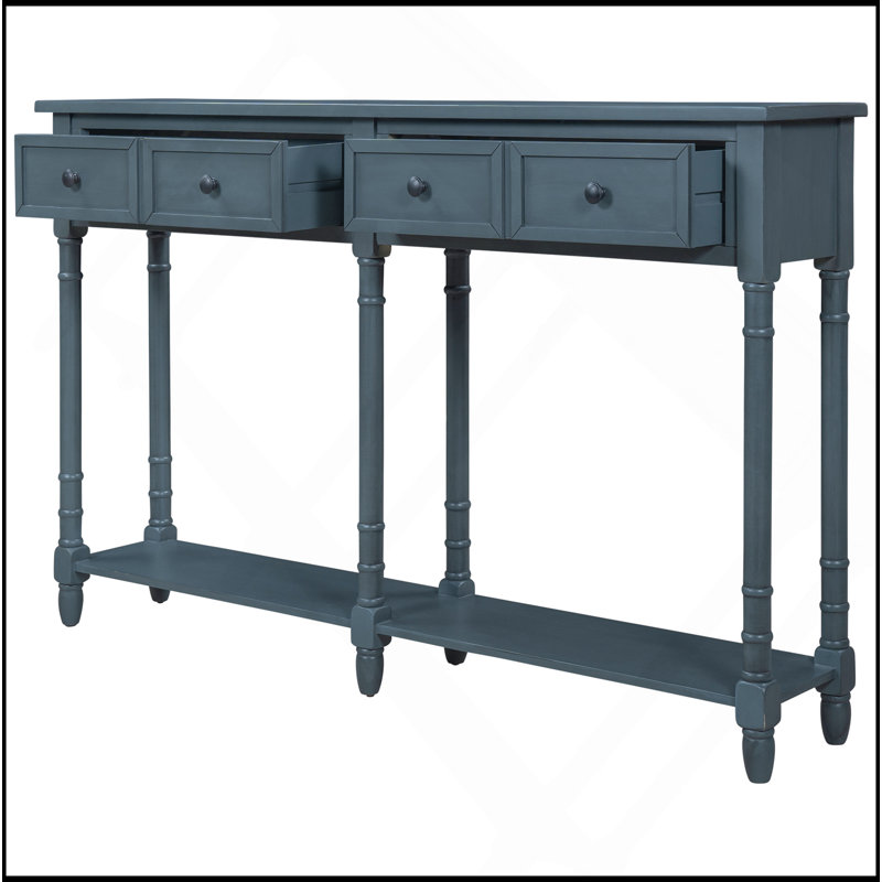 Rustic Console Table with 2 Drawers & Shelf – Solid Wood Frame, Distressed Finish, Easy Assembly, Antique Navy