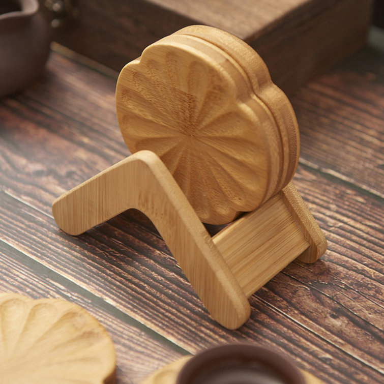 Union Rustic Wood Square 4 Piece Coaster Set With Holder - Wayfair