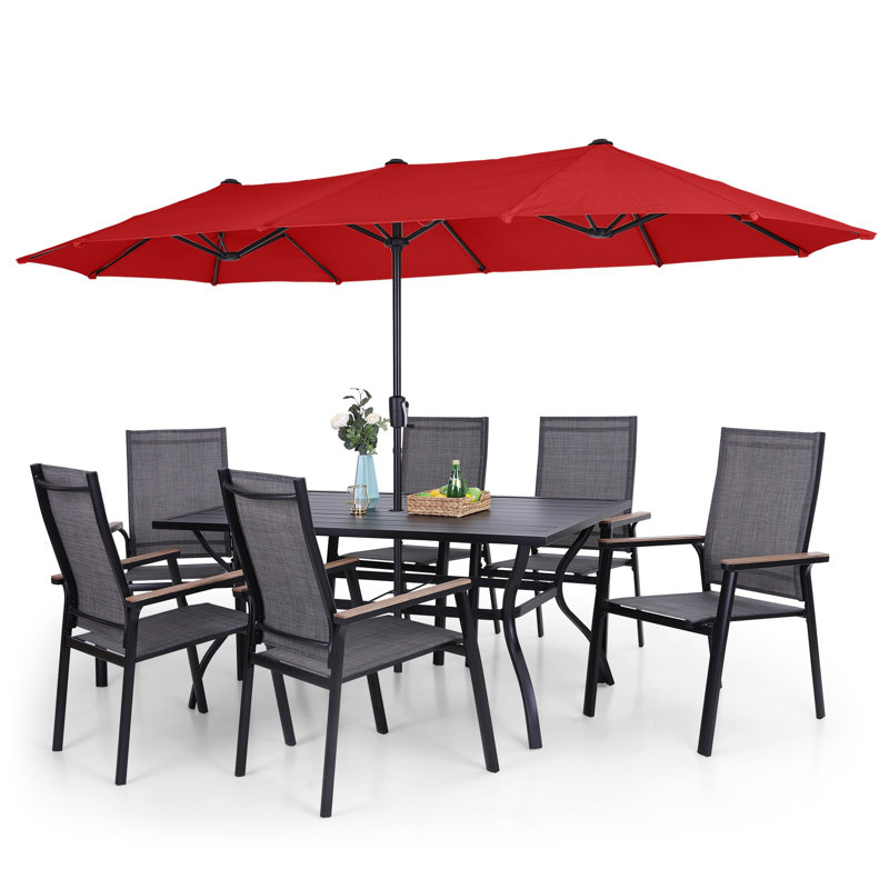 Ensemble de salle à manger rectangulaire pour 60 personnes avec parasol 60 po, Rouge