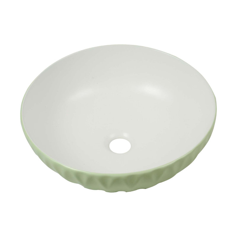 16" Round Ceramic Vessel Bathroom Sink – Modern Textured Bowl Design in Sage Green, Green
