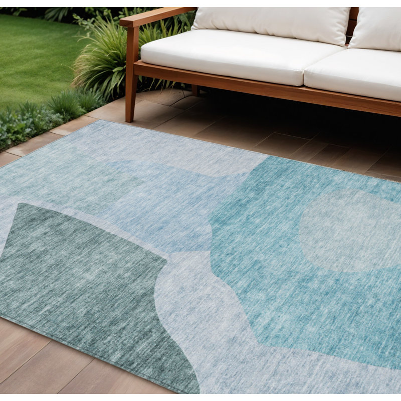 Tapis intérieur / extérieur bleu sarcelle abstrait et vert 8 pi x 10 pi HomeRoots